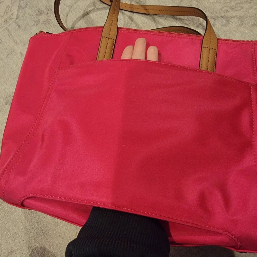 Michael Kors Fuchsia and Tan Nylon Luggage Tote